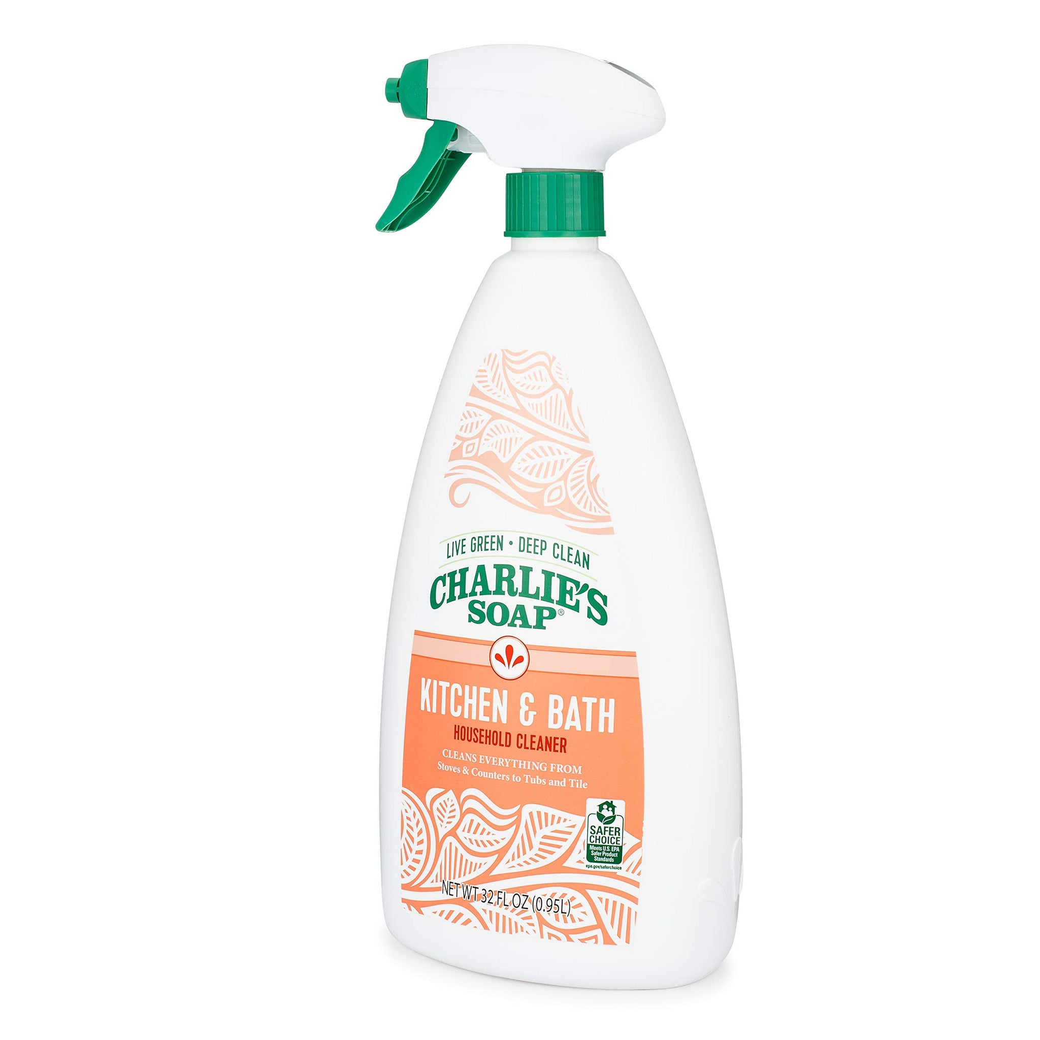 Charlie's Soap Kitchen & Bath Household Cleaner Spray (32 Fl. Oz., 2 Pack) Natural Kitchen and Bathroom Multi-Surface Cleaner - Non-Toxic