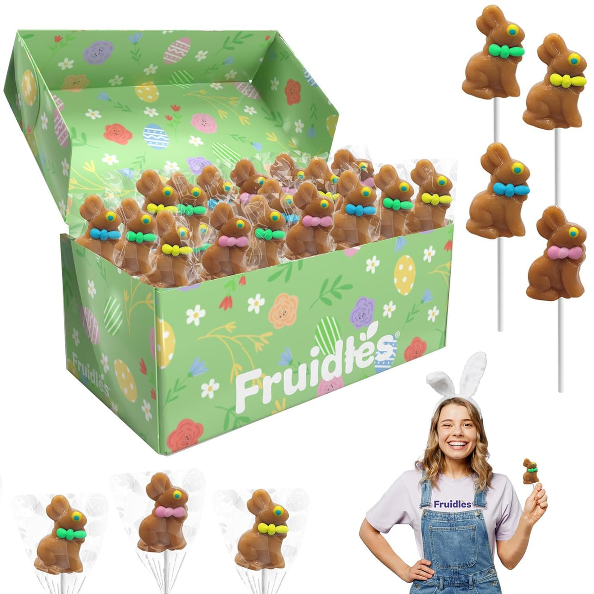 Fruidles Easter Bunny Lollipops Suckers, Colorful Eggs, Fat-Free - Individually Wrapped Pops (Pack of 576)