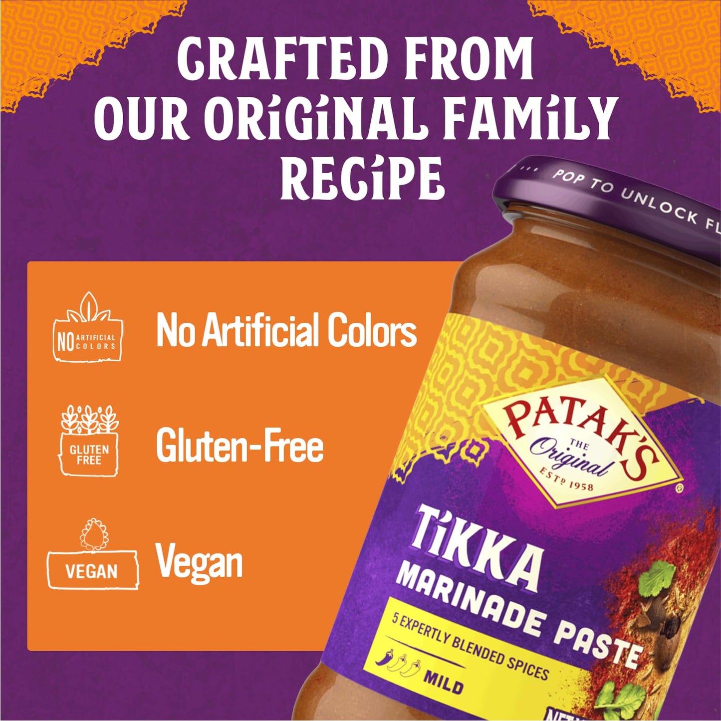 Patak’s Tikka Marinade Paste 10 oz Jar (Pack of 3) - Authentic Indian Cooking Paste for Tikka Masala - Made with Paprika, Tamarind & Spices - No