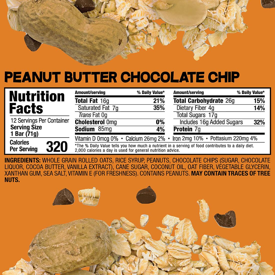 Bobo's Peanut Butter Chocolate Chip Oat Bars, Simple Ingredients, Whole Grain Oats, Plant Based, Gluten Free Breakfast Bars, Non-GMO, Healthy Snacks