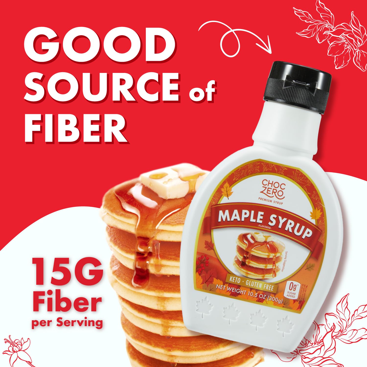ChocZero Maple Syrup, Sugar Free, Low Carb, Sugar Alcohol Free, Gluten Free, No Preservatives, Non-GMO Dessert and Breakfast Topping Syrup, 10.5oz