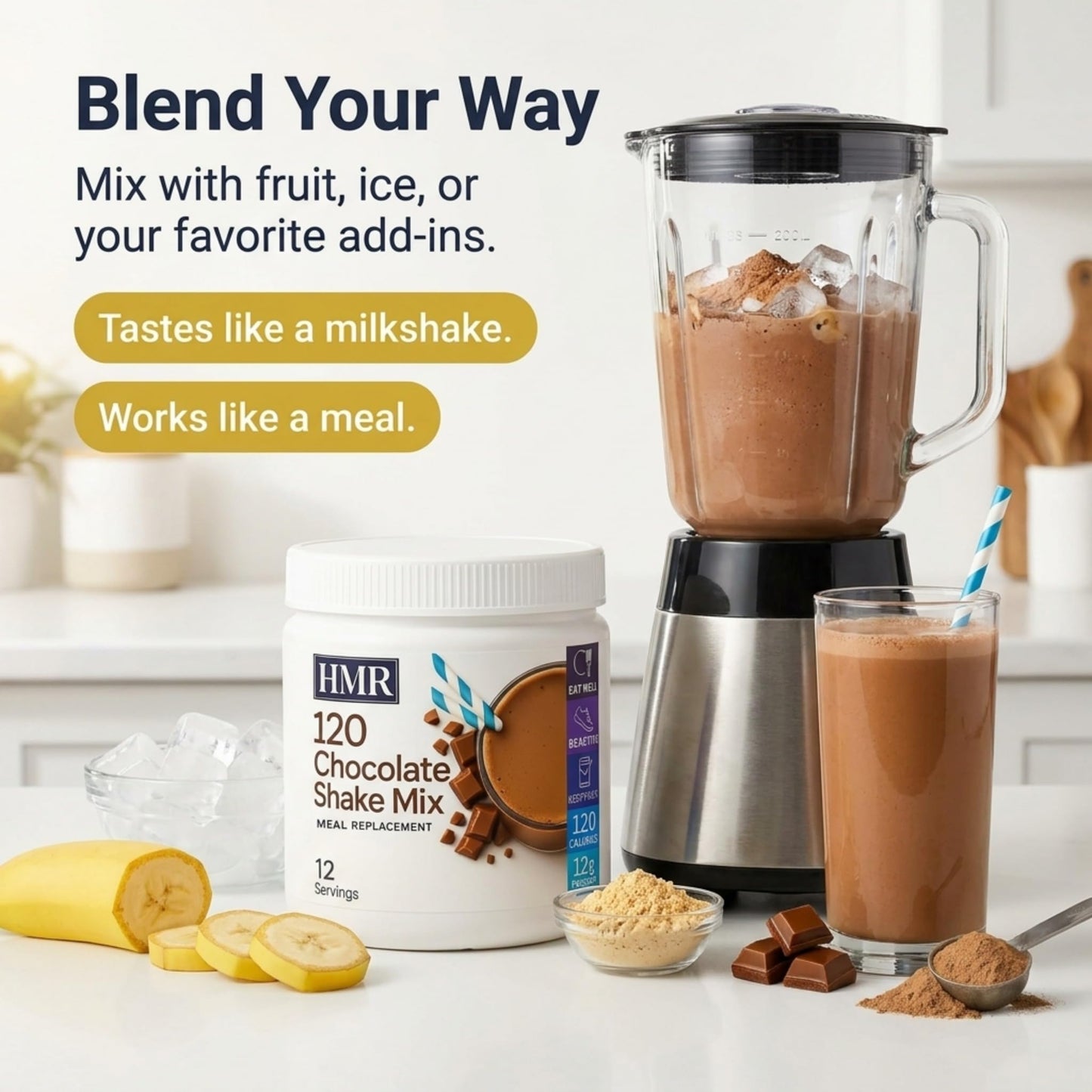 HMR 120 Chocolate Shake Meal Replacement Powder | Chocolate Shake Mix to Support Healthy Weight Loss | 12g of Protein | Nutritional Drink | Low