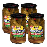Best Maid Products - 24 Ounce Glass Jars Baby - Dill, Kosher, Hamburger Slices, Garlic Bites, Habanero Chips, & Xtreme Hot Pickles (4 Pack, Garlic