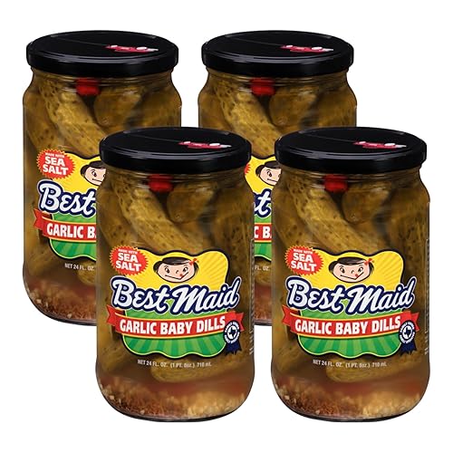 Best Maid Products - 24 Ounce Glass Jars Baby - Dill, Kosher, Hamburger Slices, Garlic Bites, Habanero Chips, & Xtreme Hot Pickles (4 Pack, Garlic
