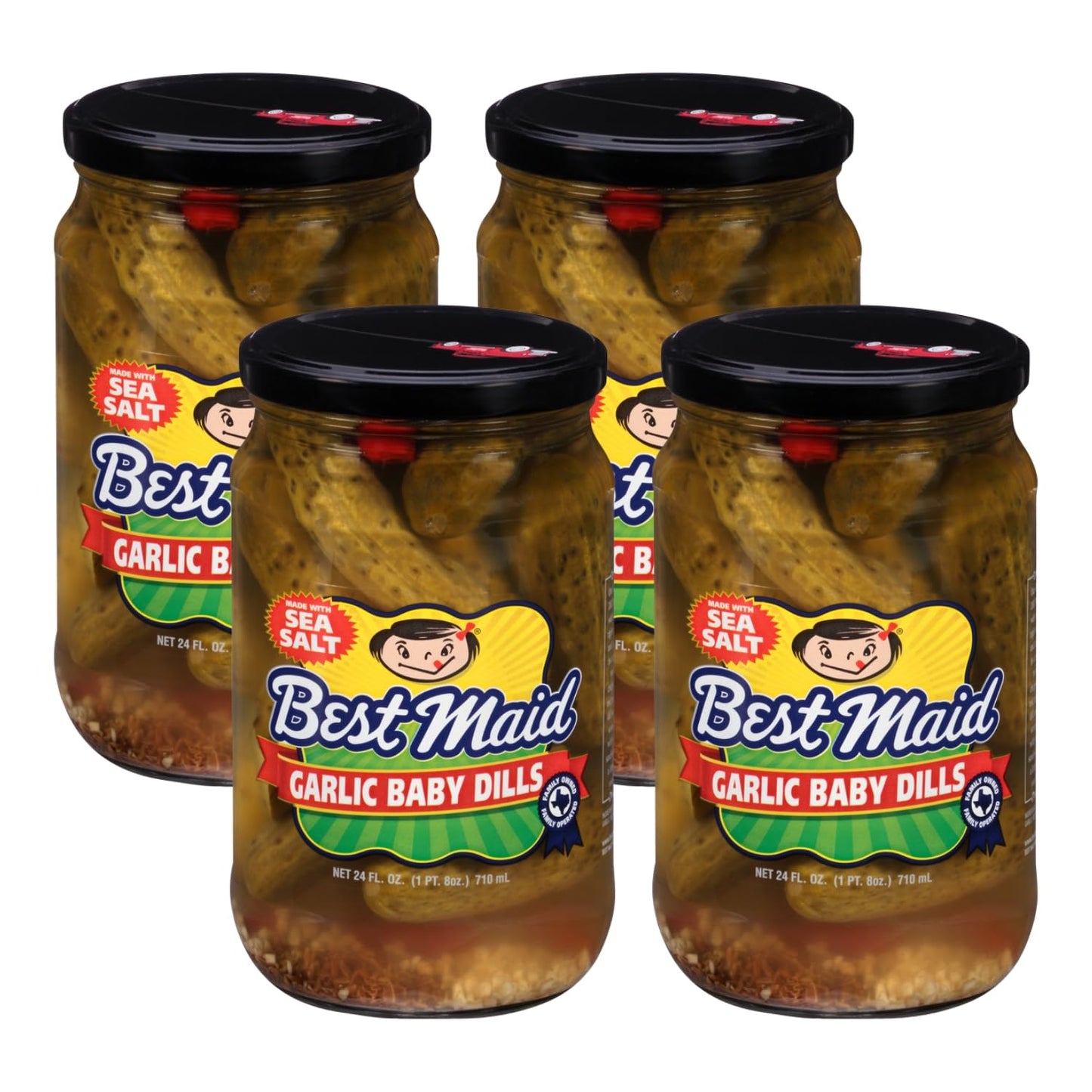 Best Maid Products - 24 Ounce Glass Jars Baby - Dill, Kosher, Hamburger Slices, Garlic Bites, Habanero Chips, & Xtreme Hot Pickles (4 Pack, Garlic