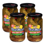 Best Maid Products - 24 Ounce Glass Jars Baby - Dill, Kosher, Hamburger Slices, Garlic Bites, Habanero Chips, & Xtreme Hot Pickles (4 Pack, Garlic