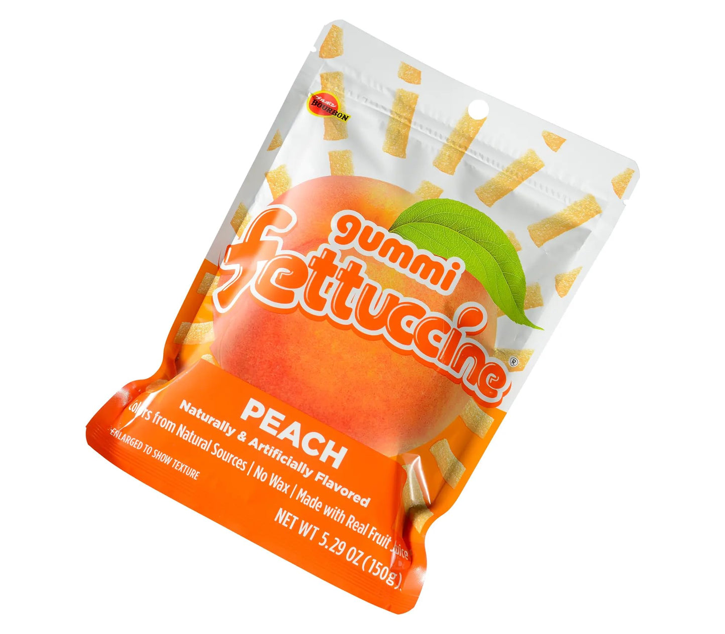 Bourbon Fettuccine Gummi Peach 6 -Pack - Japanese Tangy & Chewy Gummy Strips with Real Fruit Juice Share Size (5.29 OZ)