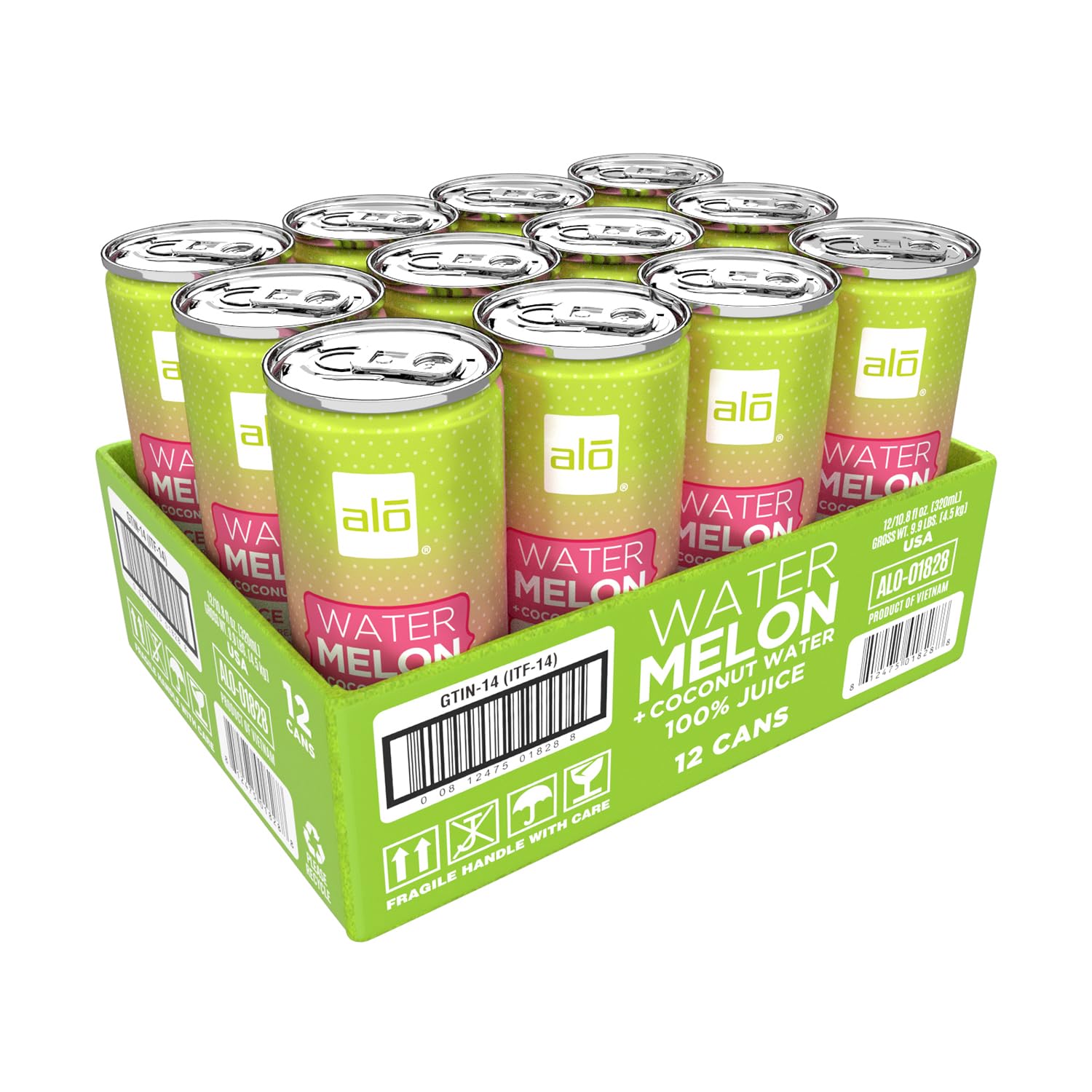 ALO Slim Can Juice | 80% Watermelon Juice + 20% Coconut Water | Plant-Based Beverage | Not from Concentrate | 10.8oz Cans (Pack of 12)
