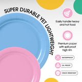 Party Solids Exquisite Light Blue & Pink Mixed Paper Plates - 7" & 9", 200 Pack (100 each), 350 GSM