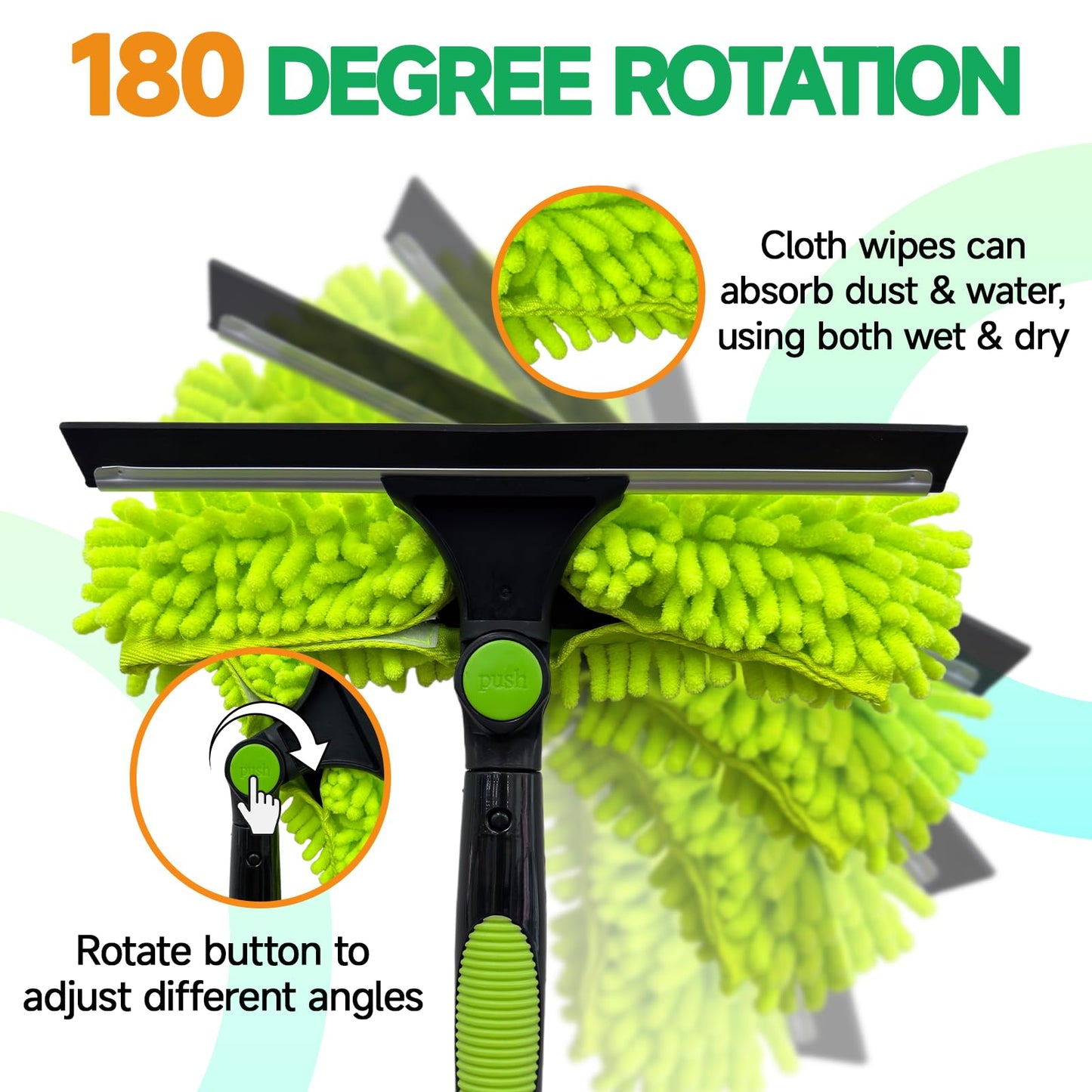 Professional 152" Window Squeegee Cleaner Tool with Extension Pole, 2-in-1 Squeegee for Window Cleaning Kit with Scrubber and Rotating Head, Window