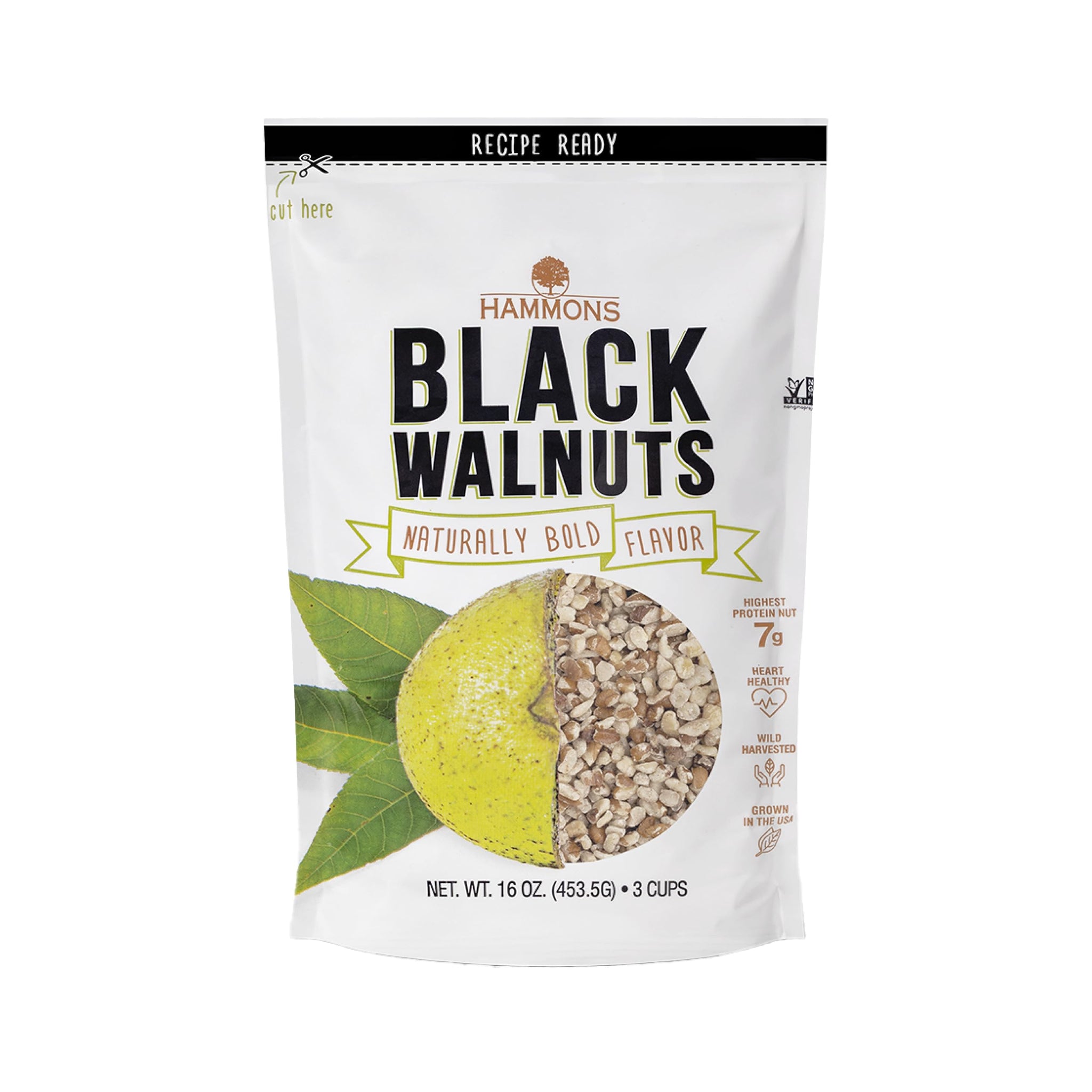 Hammons Black Walnuts - Wild Harvested - Non-GMO, Gluten Free, High Protein, Keto Snack - Recipe Ready Nuts Great for Cooking and Baking - 16oz