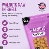 Oh! Nuts Walnuts in Shell - Raw - 100% Natural - 2 lb - Whole Walnuts for a Healthy Vegan Snack - Packed in New York Zip-Seal Bag for Exceptional