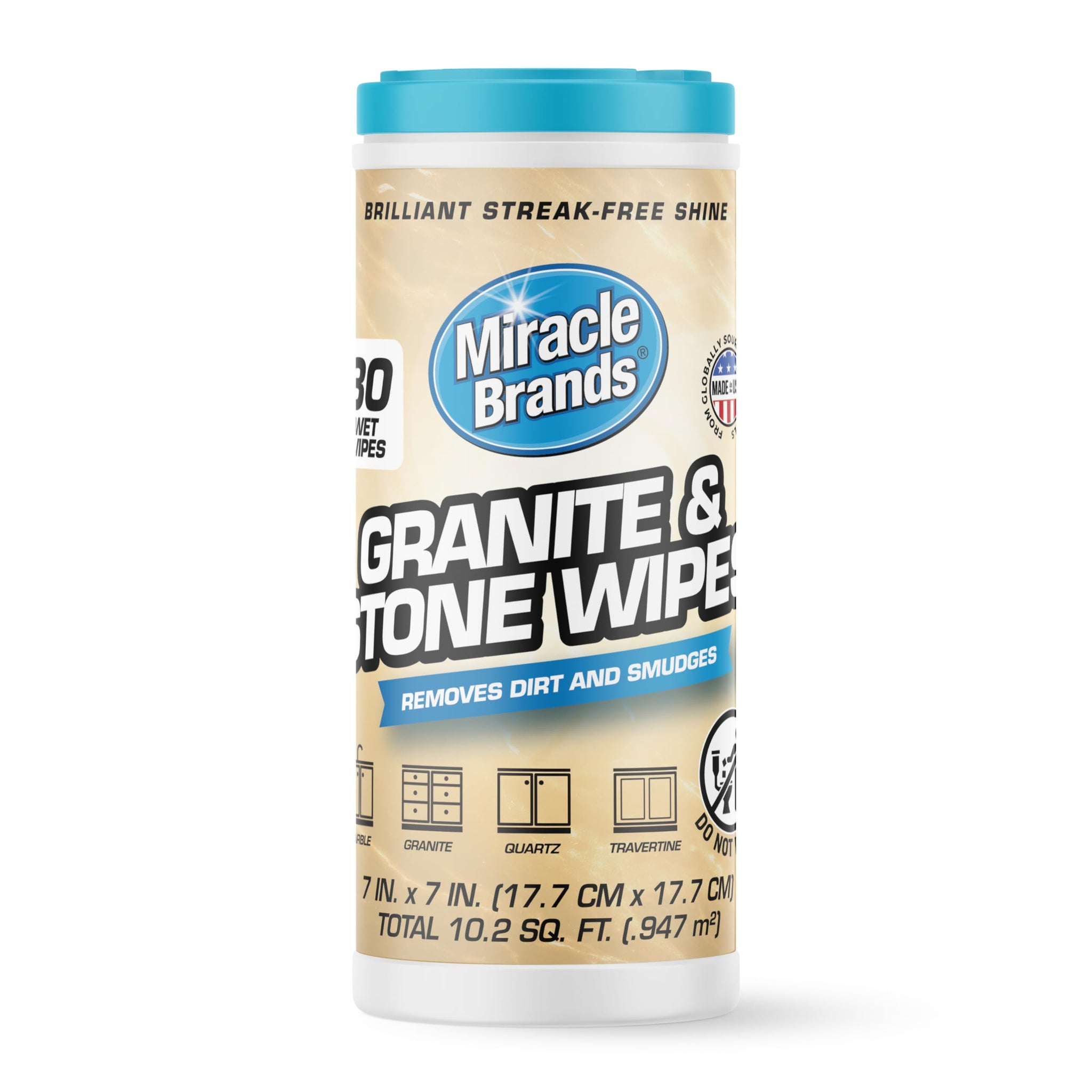 MiracleWipes for Granite & Stone, Clean, Protect, Polish Stone, Marble, Quartz, Slate, Tile, Laminate Surfaces in Kitchen and Bathroom - 30 Count