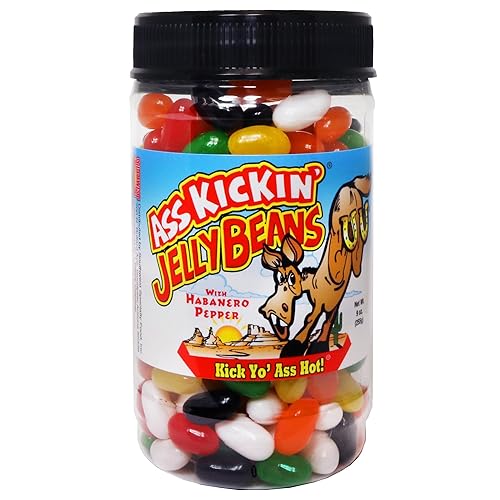 ASS KICKIN’ Hot and Spicy Jellybeans with Habanero Pepper - 9 Oz Resealable Jar - Great for Easter Candy or Food Challenge - Try the Gourmet Spicy