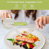 Fuyit 250Pcs Compostable Paper Plates with Cutlery Set, Disposable Biodegradable LONG Utensil Eco-Friendly Dinnerware Includes Plates, Fork, Knife