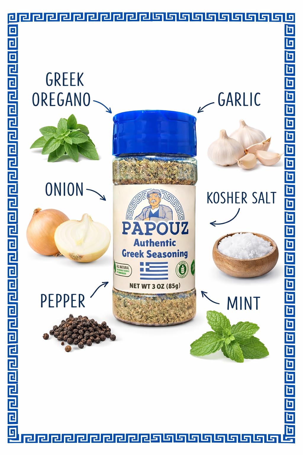 Papouz Greek Seasoning All-Purpose Mediterranean Seasoning & Rub - Spice Mix for Chicken, Potatoes, Beef, Lamb, Pork, Fish, Gyros, Souvlaki, Pizza