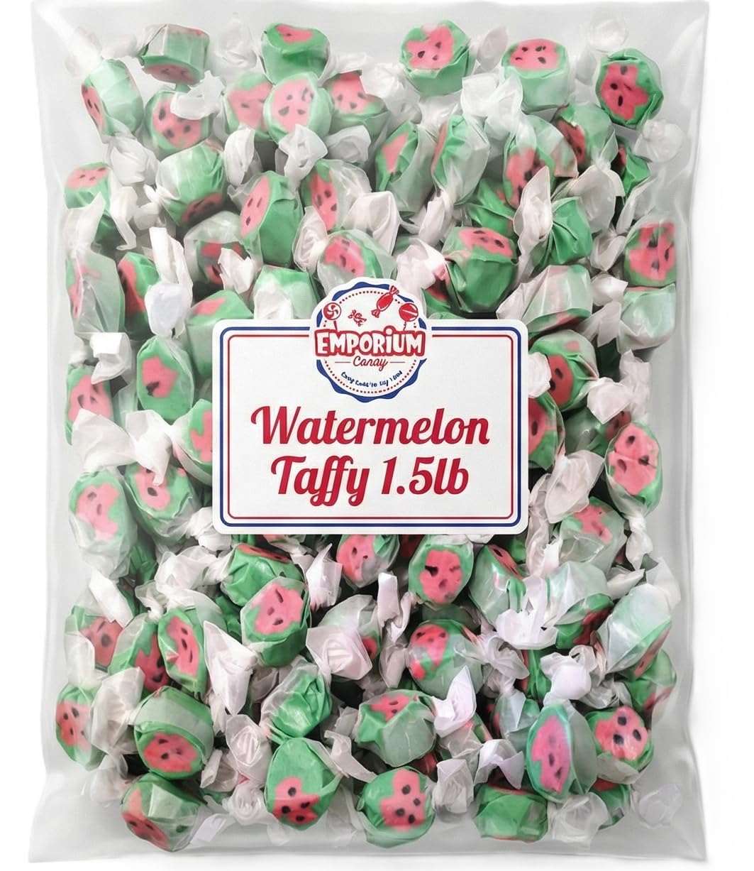 Watermelon Salt Water Taffy -1.5 lbs of Fresh Delicious Individually Wrapped Fruity Chewy Taffy