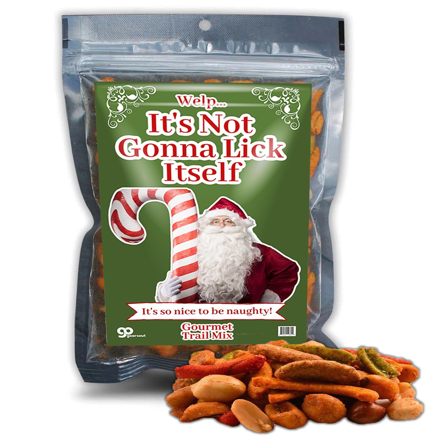 Not Gonna Lick Itself Gourmet Trail Mix Spicy Christmas Snack Gift for Men Funny Santa Claus Candy Cane Gag Gift for Adult Holiday Basket Filler