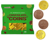 St. Patrick's Day Milk Chocolate Gold Coins 25 Coins, Shamrock & Leprechaun Themed Coins, Parties, Events and Celebrations, Perfect for Gift Bags