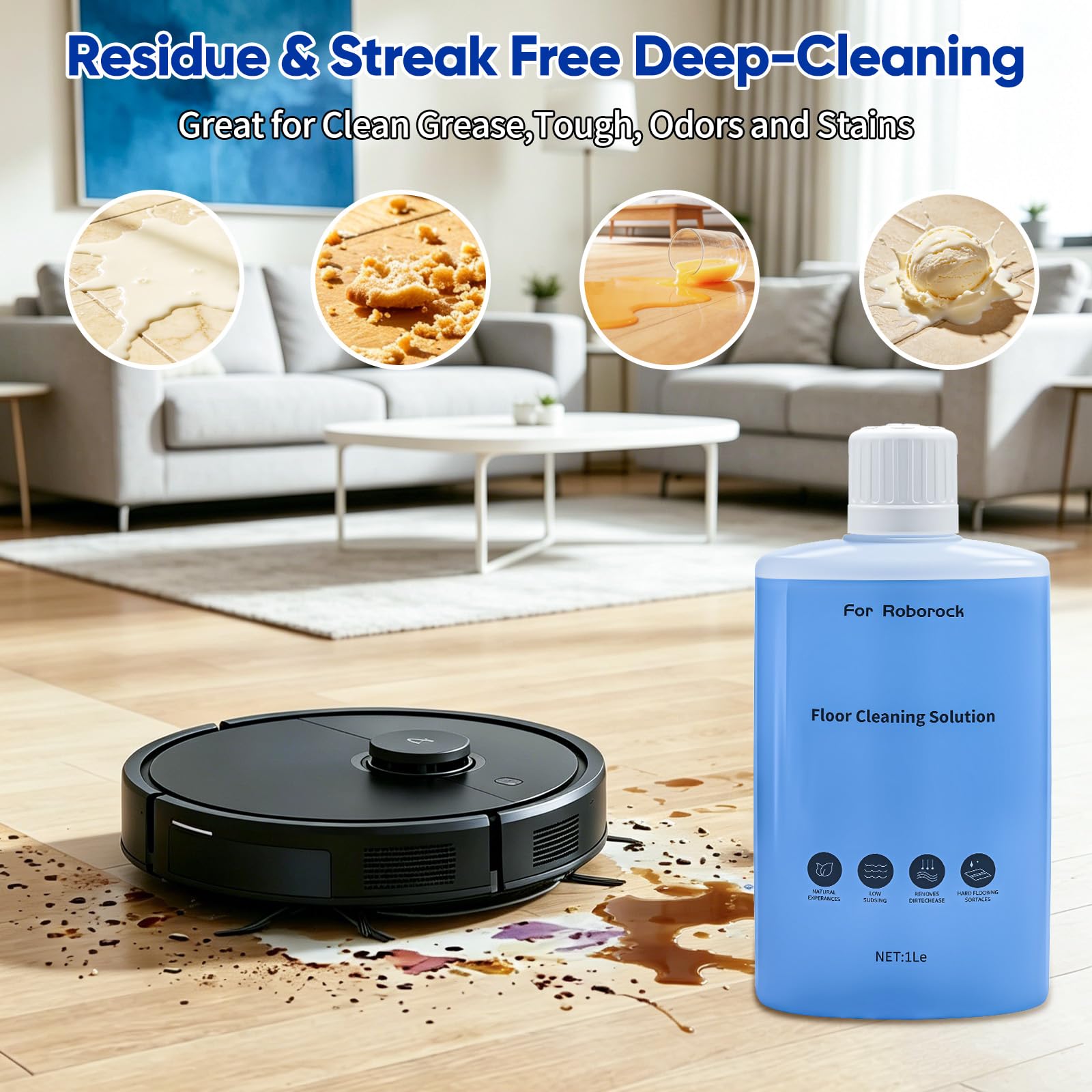 2 Pack Floor Cleaning Solution for Roborock Robot Vacuum and Mop & Wet Dry Vacuum Cleaner, Residue & Streak Free, Pet Safe, Deeply Cleans Various Hard