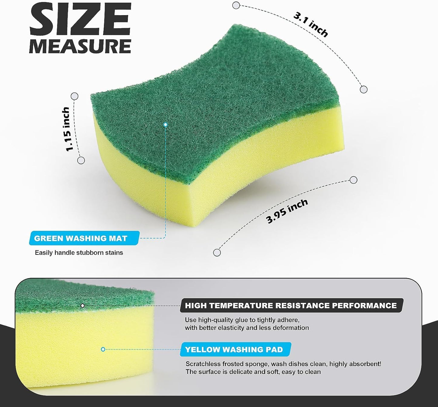 12-Pack Multi-Purpose Cleaning Sponges - Dual-Sided, Durable Non-Scratch Polyurethane Scrub Pads for Kitchen & Bathroom - Superior Absorbent Sponges