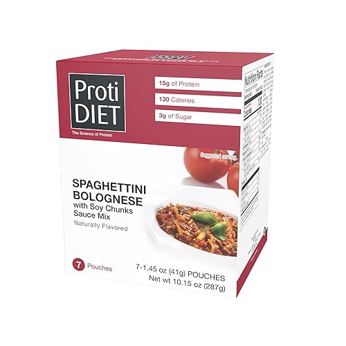 ProtiDIET High Protein Spaghettini Bolognese with Soy Chunks Sauce Mix, Low Fat, Low Sugar, Quick and Easy-to-Prepare Microwavable Protein Pasta