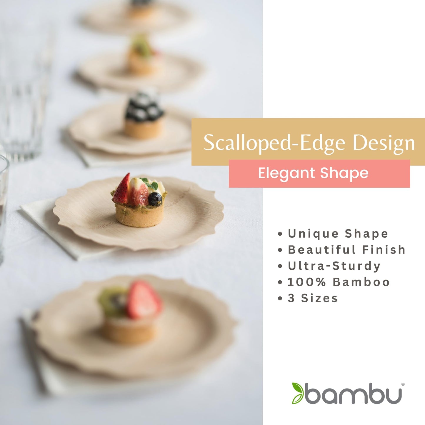 Bambu Pack of 25-9 Inch Disposable Bamboo Plates Fancy, Biodegradable Eco Friendly Products, Bamboo Disposable Plates for Party, Weddings, and Events