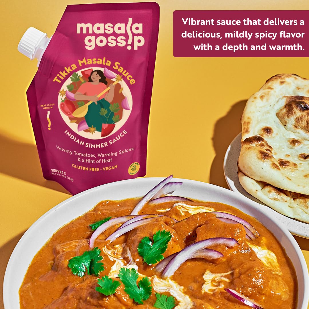 Masala Gossip Tikka Masala Simmer Sauce 10 oz - Authentic Curry Sauce - Plant-Based, Gluten-Free, Seed Oil Free, No Artificial Preservatives - 10 oz