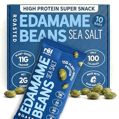 Rel Snacks Sea Salt Roasted Edamame Beans - High Protein, Low Carb Snack (11g Protein) - Keto, Vegan, Non-GMO - Made with Avocado Oil - 10 Pack, 0.9