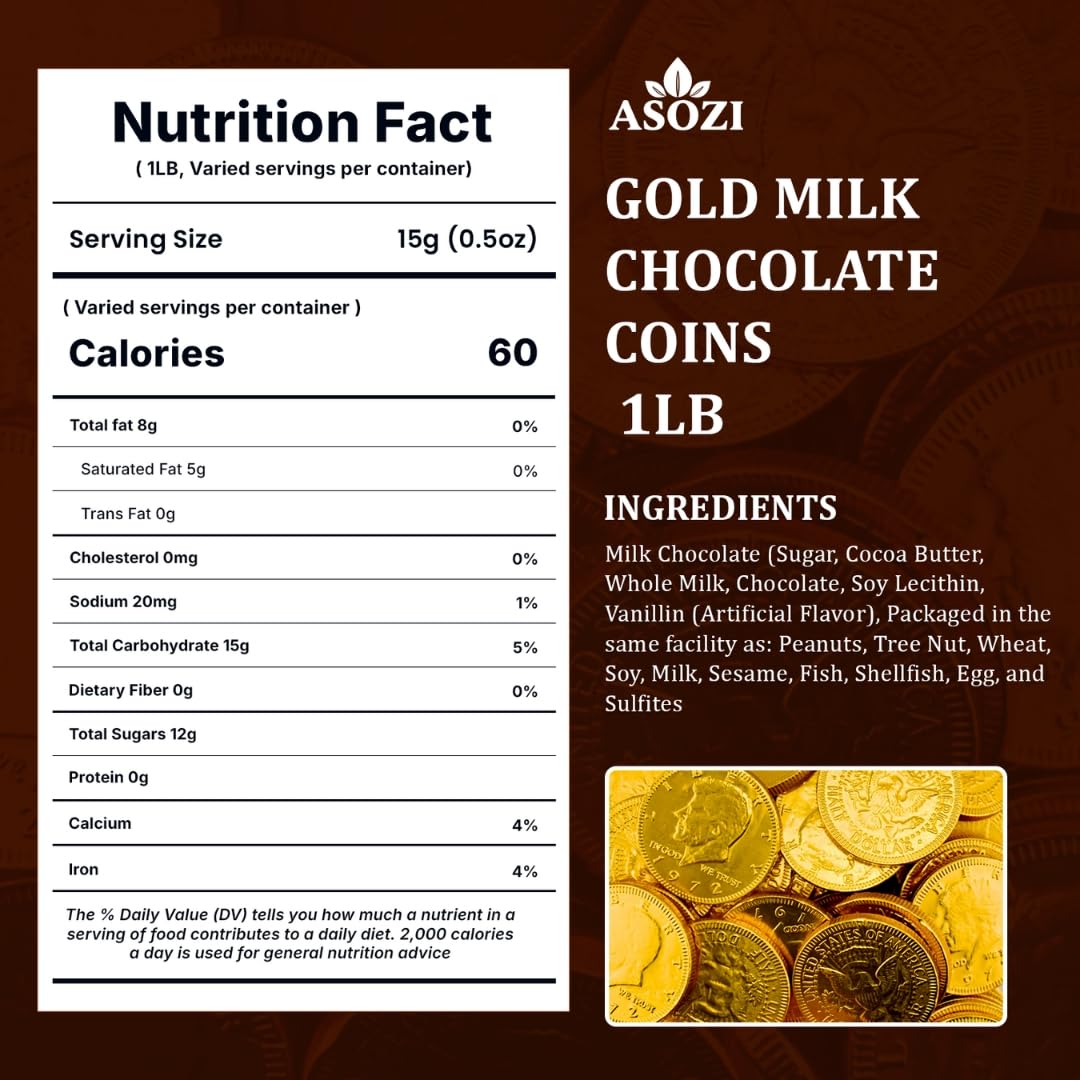 Gold Chocolate Coins 1lb, Approx 80 Pieces, of Premium Milk Chocolate Gold Coins, Ideal Coin Candy for Gift Baskets, and Holiday Celebrations
