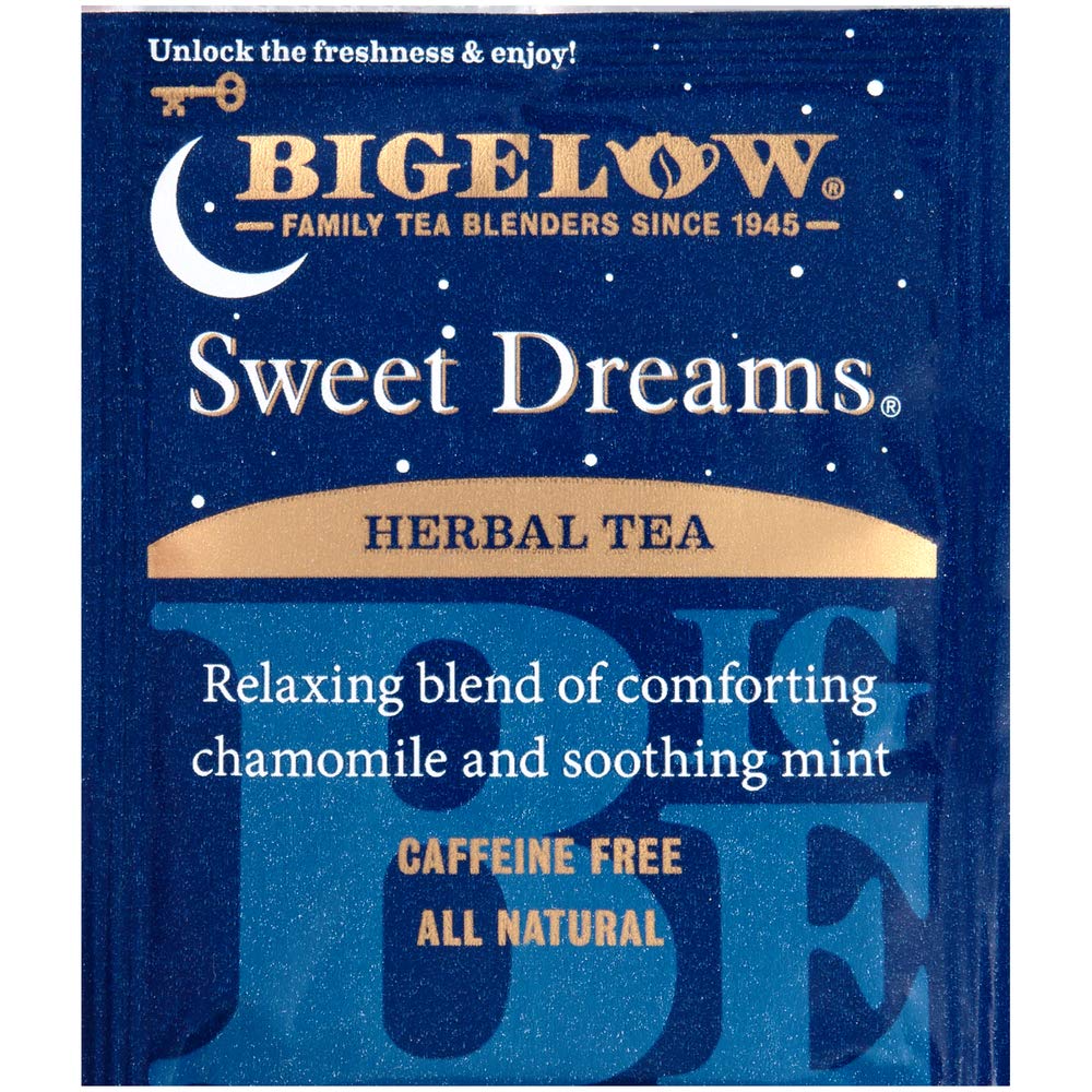Bigelow Sweet Dreams Herbal Tea 28-Count Box (Pack of 1) Relaxing Blend of Chamomile & Mint Caffeine-Free Nighttime Herbal Tea in Individual