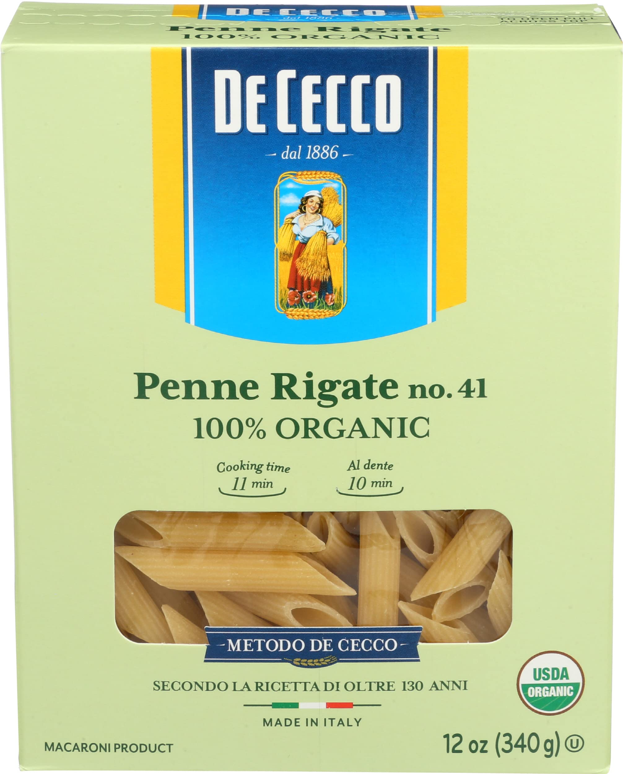 De Cecco Pasta Organic Penne Rigate, 12 Ounce (Pack of 1) (2409474041)
