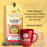 Lion’s Mane Coffee, Medium Roast with 500mg Lions Mane per Serving, Mushroom Coffee for Mental Clarity & Lasting Energy - Smooth Mushroom Blend