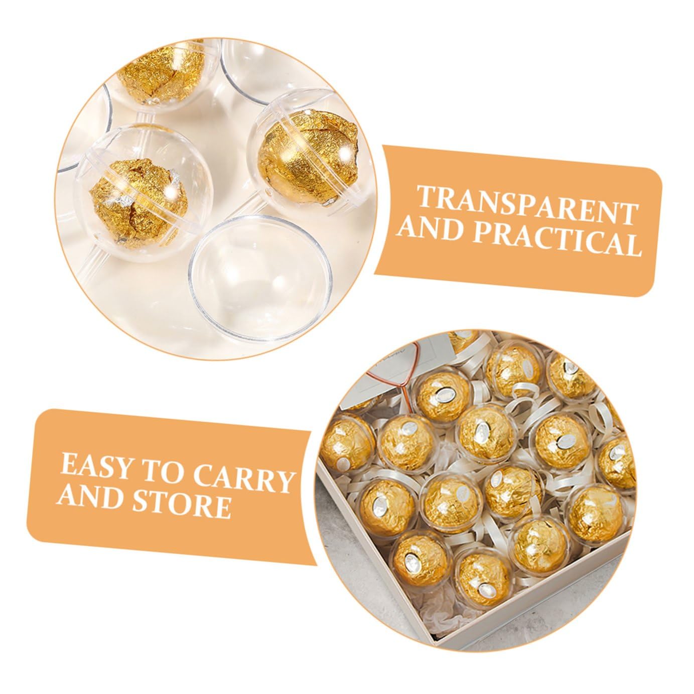 KOCKSHION 30pcs Transparent Chocolate Box Round Plastic Candy Holder for Party Wedding Valentine's Day Clear Display for Chocolates Treats Bouquets