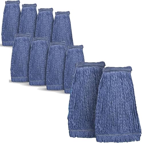 20oz Heavy Duty Cleaning Mop Head Replacement - Commercial Replacement, Wet Industrial Blue Cotton Looped End String Head Refill (10 Pack)