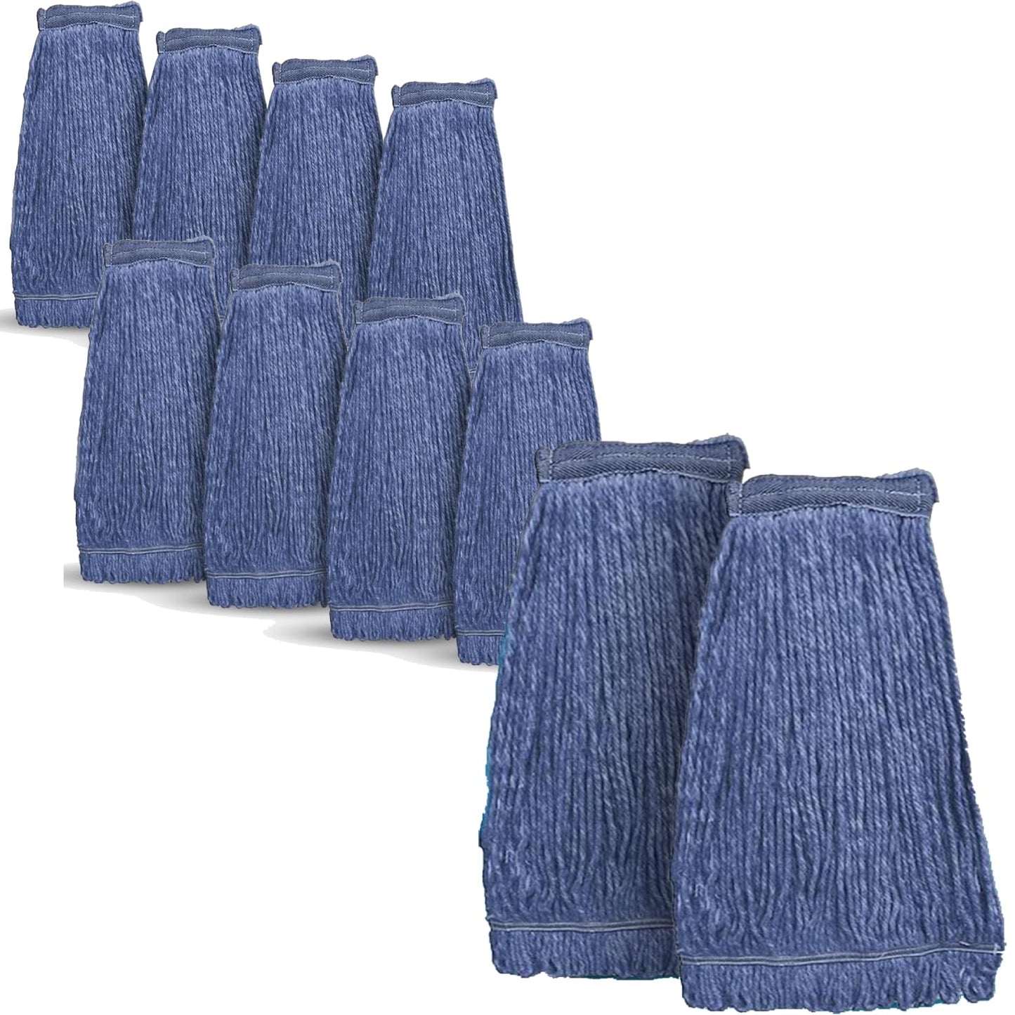 20oz Heavy Duty Cleaning Mop Head Replacement - Commercial Replacement, Wet Industrial Blue Cotton Looped End String Head Refill (10 Pack)
