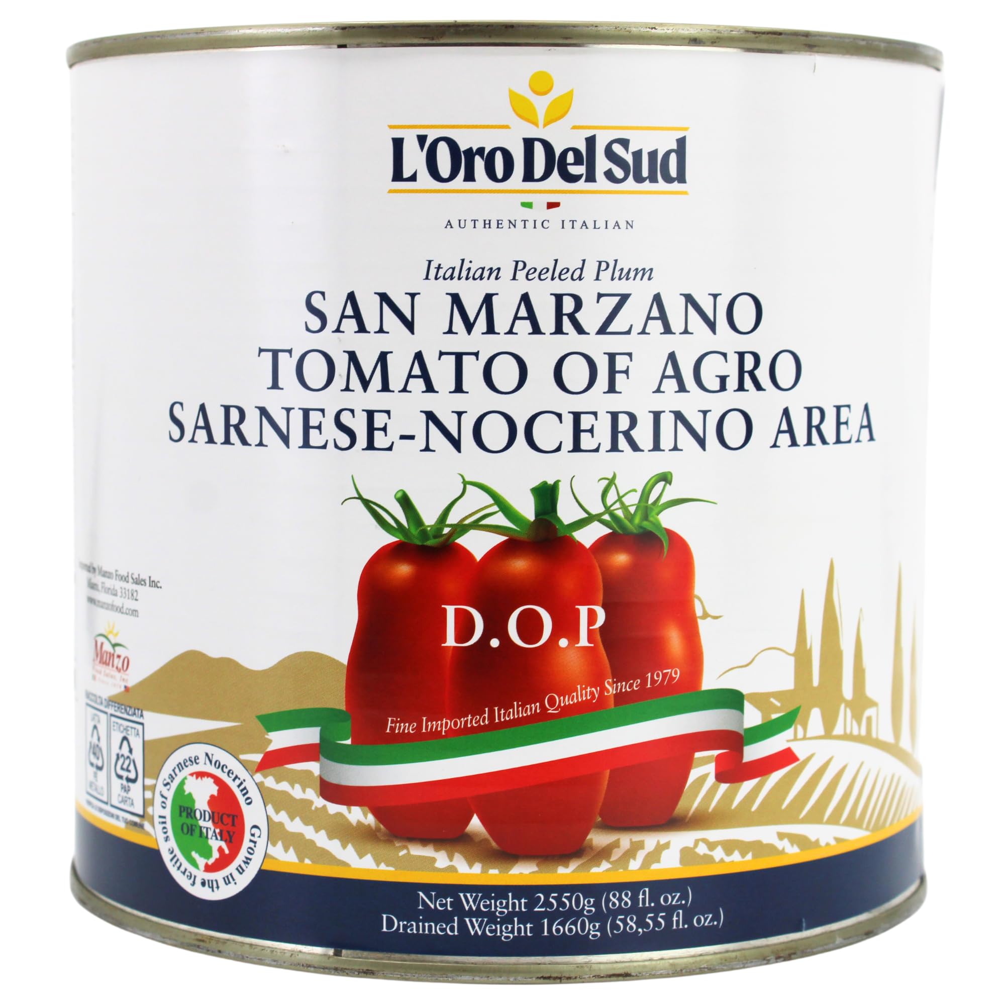 L'Oro Del Sud - D.O.P San Marzano Tomatoes of Agro Sarnese-Nocerino Area, Net Wt. 2550g (88 fl. oz). Pomodoro San Marzano dell’Agro Sarnese-Nocerino