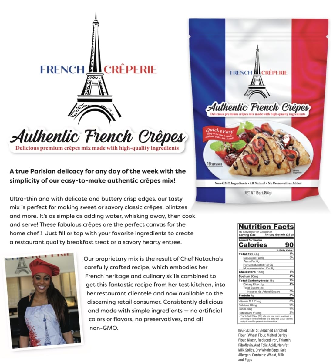Gourmet Crêpe Mix By French Crêperie - Authentic Recipe by French Owner, Natacha - Quick & Easy - Perfect for Breakfast, Lunch, or Snack