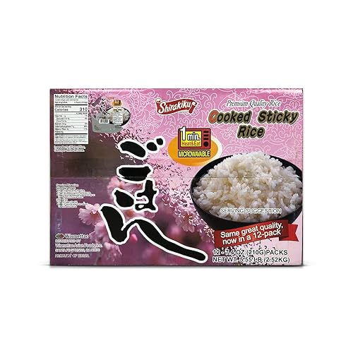 Shirakiku Dried Grains & Rice - Japanese Style Short Grain Sticky White Rice - Premium Quality Microwavable Ready To Eat Cooked Sushi Rice, 7.4 Ounce (Pack of 12)