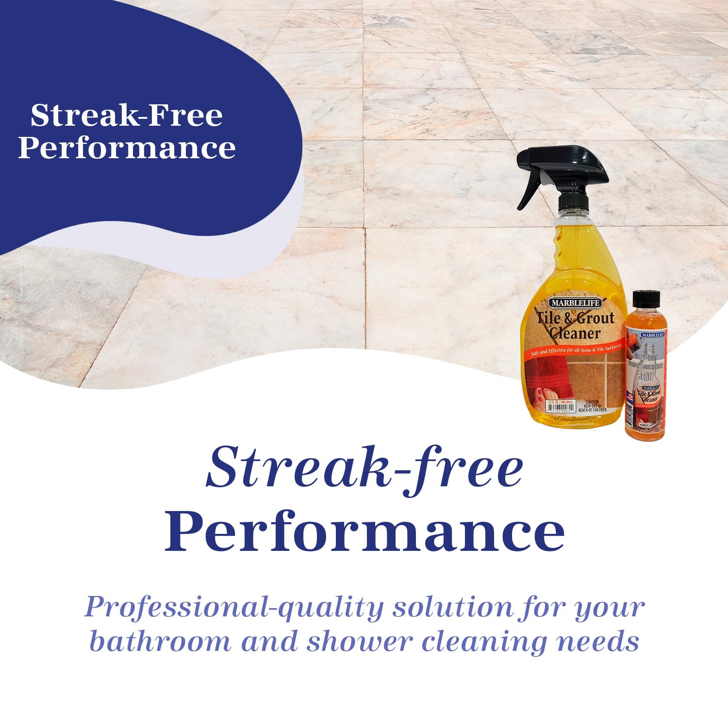 Marblelife Tile and Grout Cleaner Kit, Ready-to-Use 32 oz Spray Cleaner + 4 oz Concentrate Refill, Powerful Grout Cleaner for Tile Floors, Heavy Duty