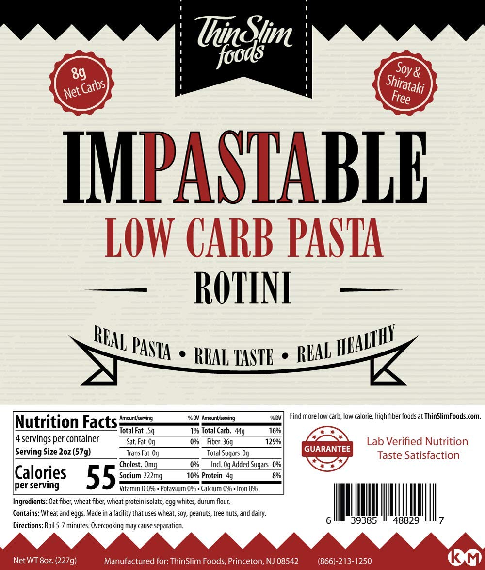 ThinSlim Foods Impastable Low Carb Pasta, Rotini 2pack | 8g Net Carbs | 36g Fiber | 55 Calories | Not Shirataki | No Soy | No Pea or Bean Flour | Real