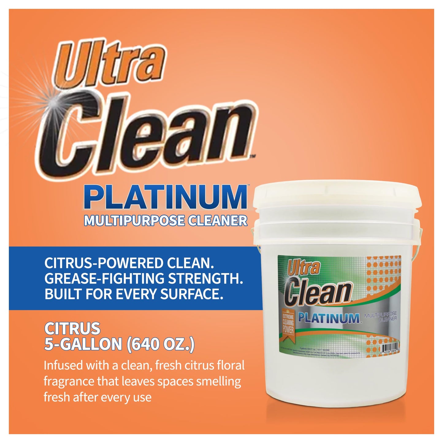 Ultra Clean Platinum Multipurpose Cleaner, Non-Abrasive and Bleach-Free, for Kitchen Counters, Bathroom Floors and Garage Spaces, Citrus, 5 Gallons