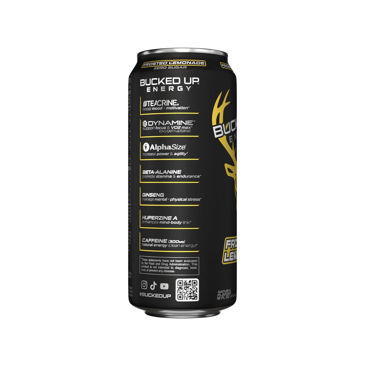 Bucked Up Energy Zero Sugar | 300mg Caffeine Energy Drink with AlphaSize TeaCrine Dynamine and Huperzine A | Zero Sugar Performance Beverage, 12 Pack