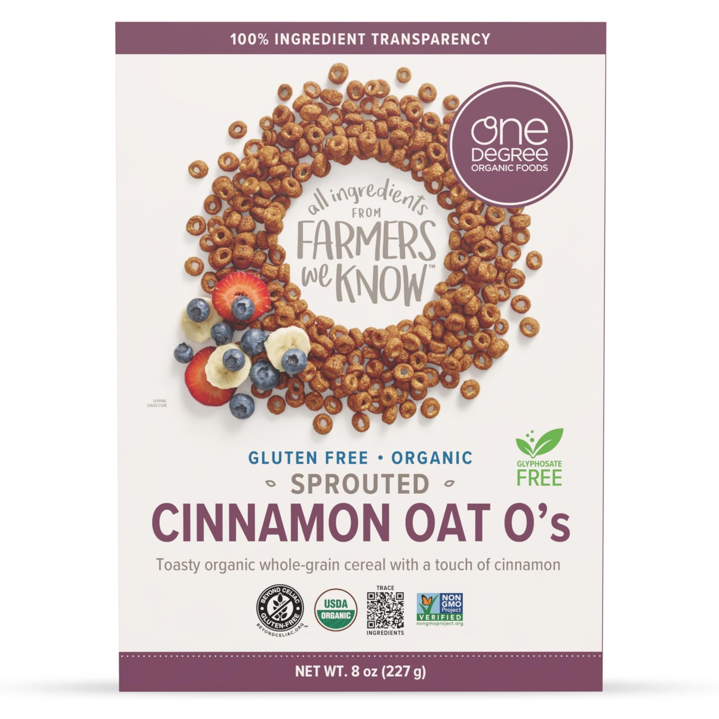 One Degree Organics Gluten Free Sprouted Cinnamon Oat O's, 8 ounce (Pack of 1)