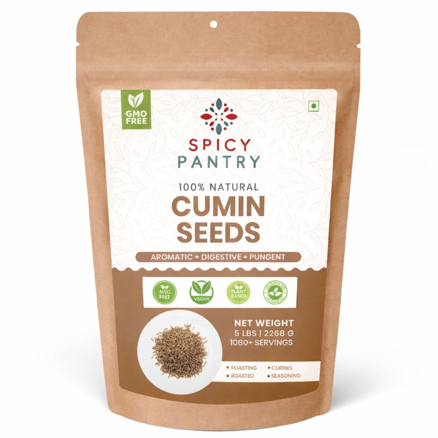 SPICY PANTRY Cumin Seeds 5 lbs - Whole Spice for Curries, Soups, Stews, Jeera Rice & Spice Blends - Non-GMO, Gluten Friendly, Warm & Earthy Aroma