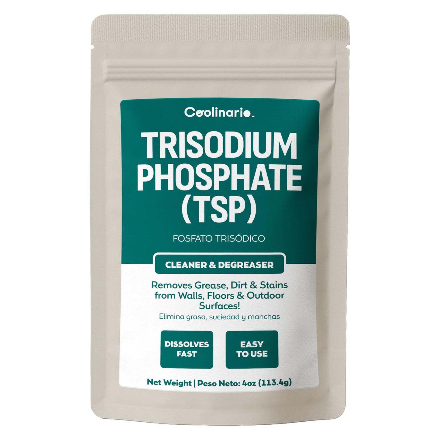 Coolinario Trisodium Phosphate - TSP Cleaner (4 Oz) Heavy-Duty Cleaner & Degreaser for Walls, Floors & Outdoor Surfaces | Removes Grease, Dirt