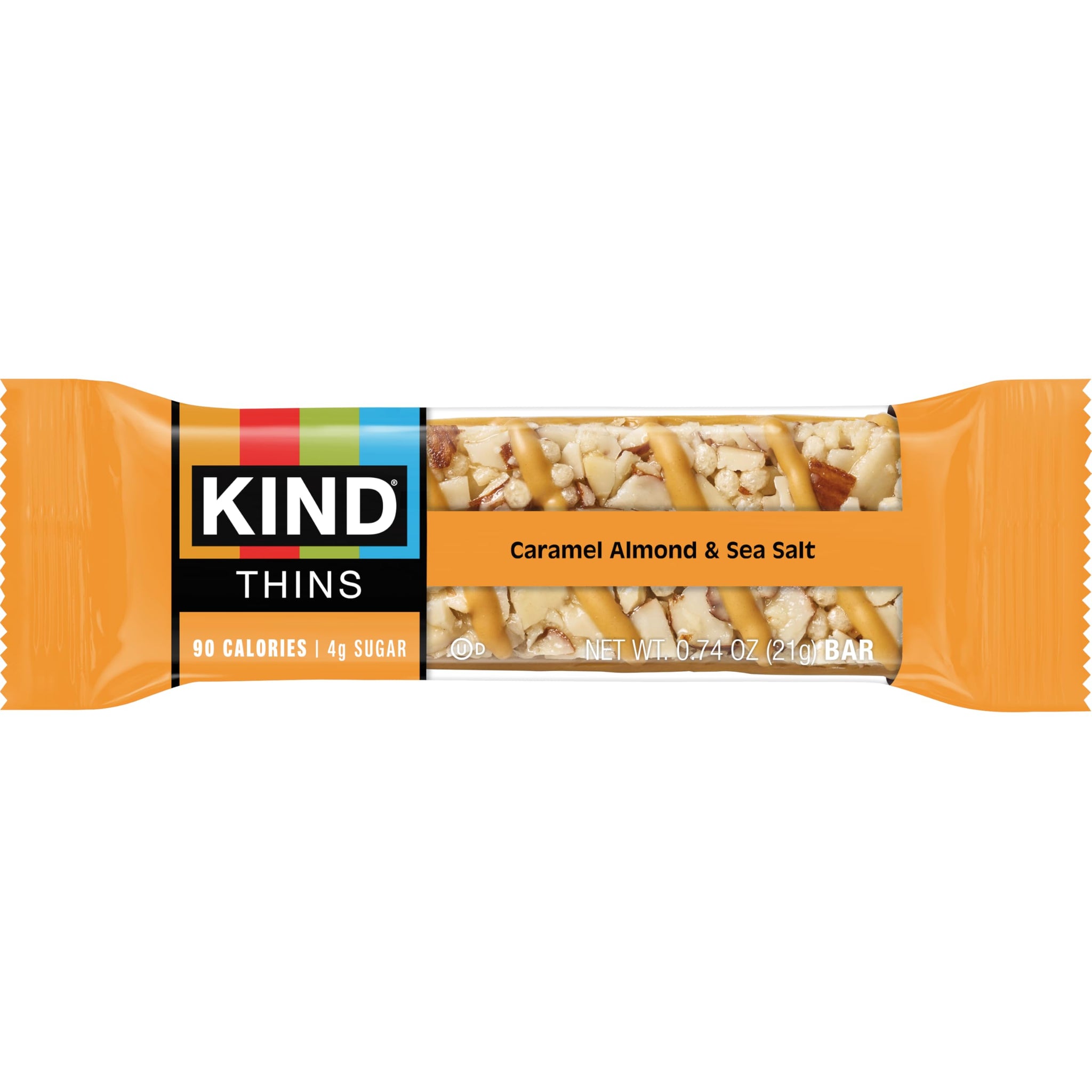 KIND Thins Snack Bars Variety Pack, Gluten Free, Low Calorie, Healthy Snacks, Dark Chocolate Nuts & Sea Salt, Caramel Almond & Sea Salt, 4g Sugar, 20