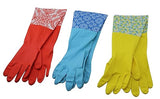 Dependable Industries inc. Essentials 3 Pair Decorative Boutique Latex Cleaning Dishwashing Gloves with Fancy Cuff Size Medium Random Designs