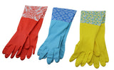 Dependable Industries inc. Essentials 3 Pair Decorative Boutique Latex Cleaning Dishwashing Gloves with Fancy Cuff Size Medium Random Designs