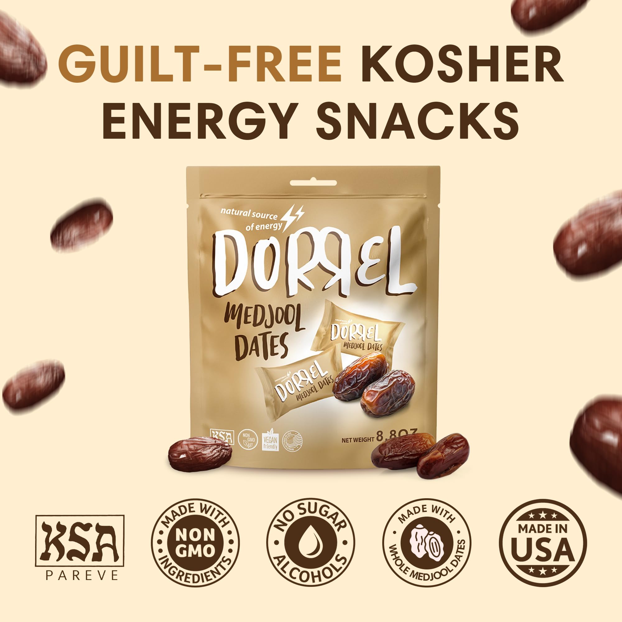 DORREL - Medjool Dates, Individually Wrapped Snacks for High Energy, Nutritious Snack, Delicious, Kosher & Non-GMO Dates Individually Packaged
